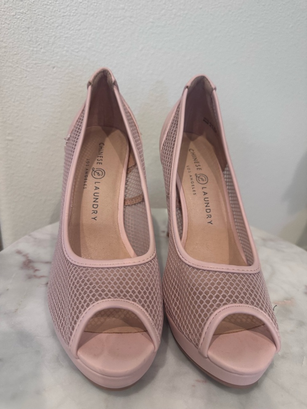 Chinese Laundry Pink Mesh Peep Toe Wedges